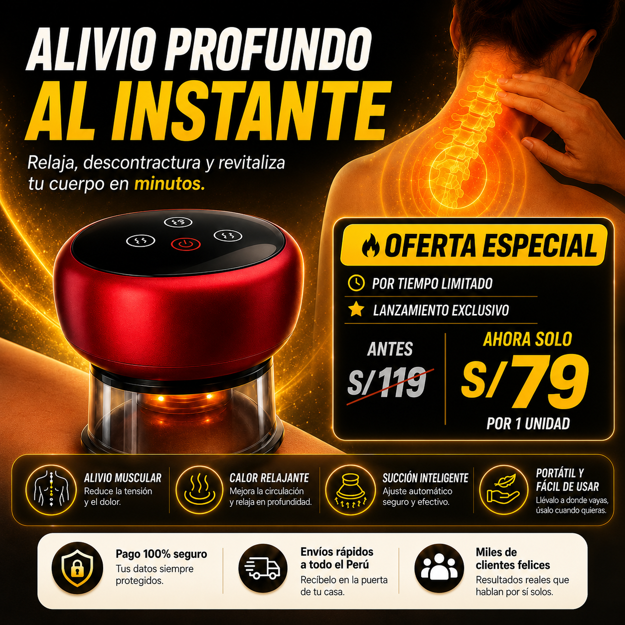 Masajeador de Ventosas Recargable USB Portátil