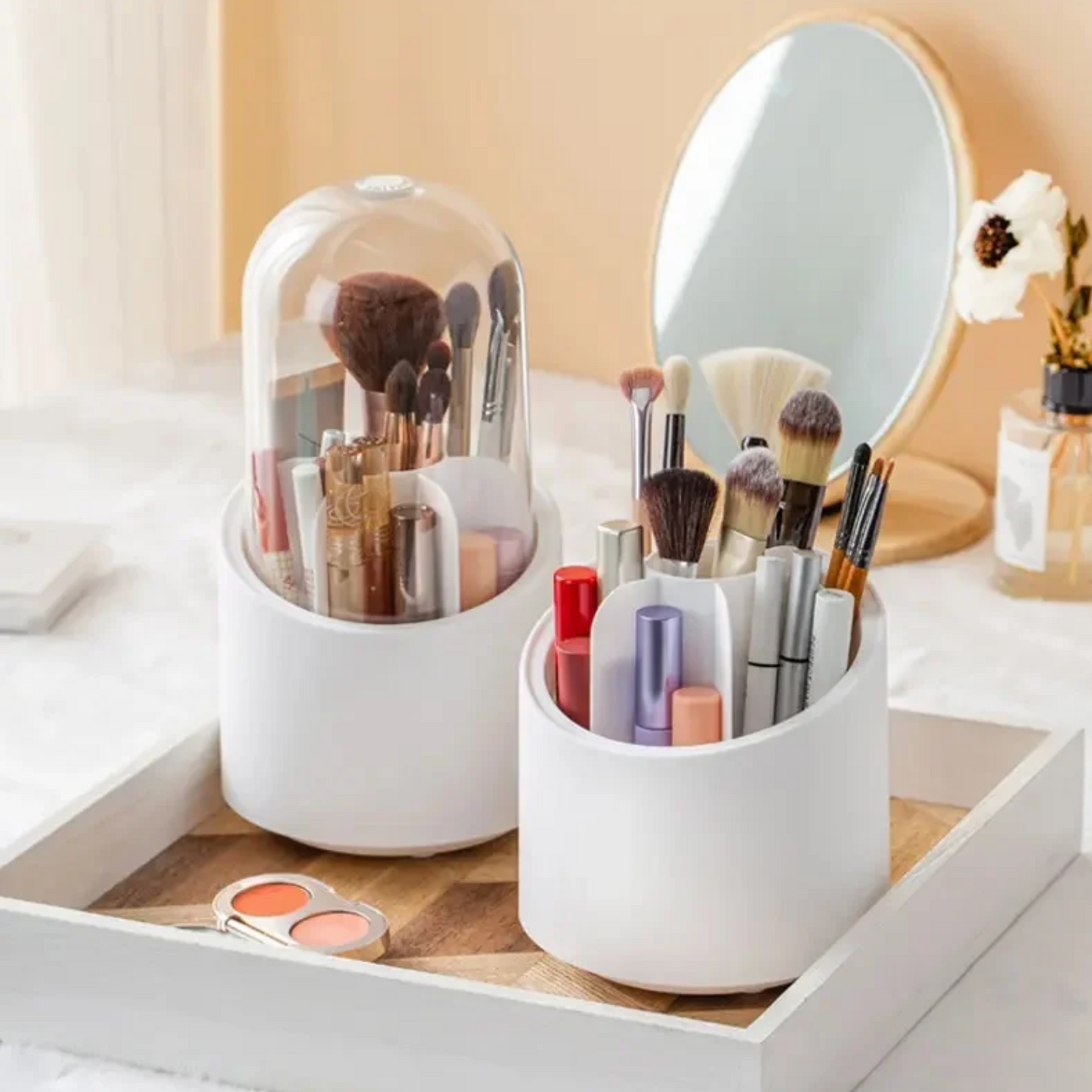 Espejo LED + Organizador de Brochas de Maquillaje (💖 Combo Especial Día de la Madre 💄✨ )