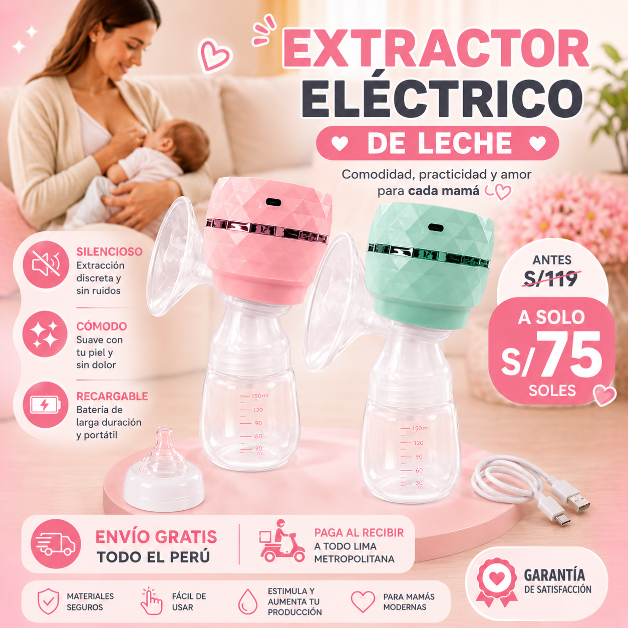 Extractor de Leche Portátil Recargable | Sin BPA
