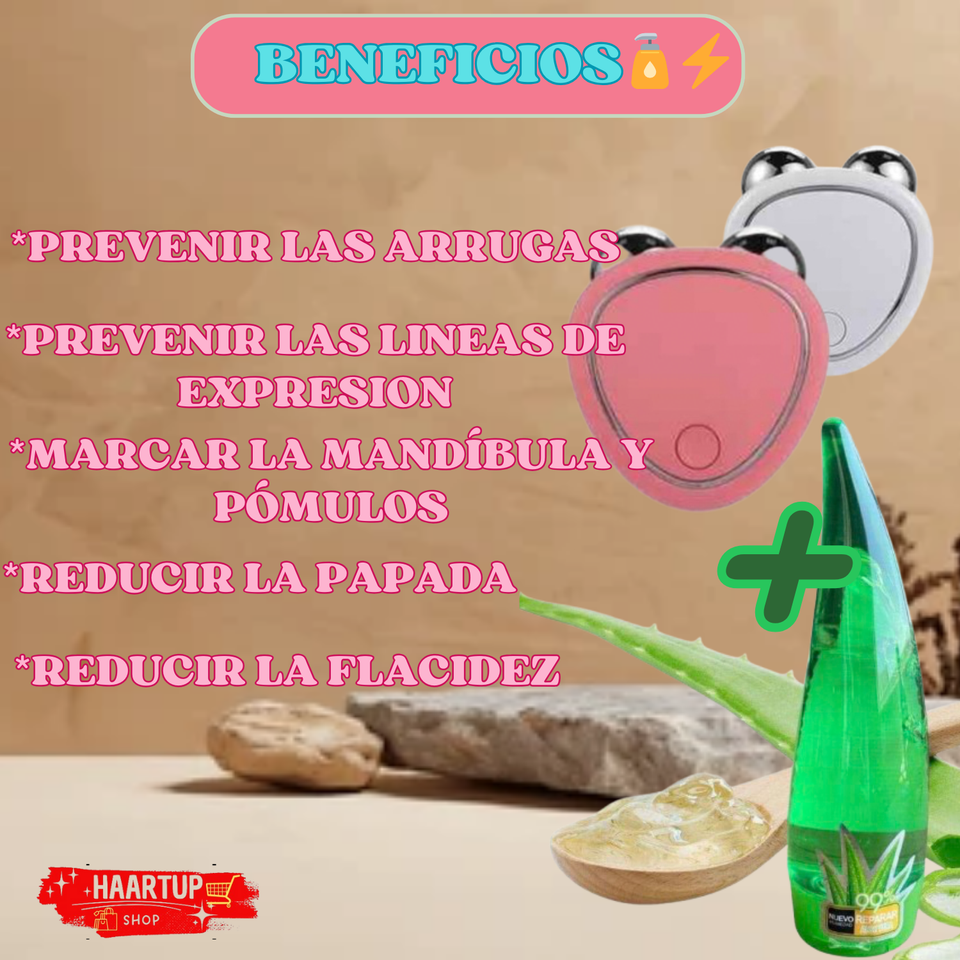 Masajeador Microcorriente Facial⚡ + Gel Conductor de Alovera 🧴💖/