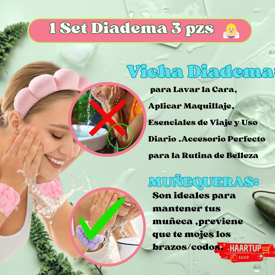 1 Set Diadema 3 (pzs)🌷 + 1 Rodillo de hielo facial❄️