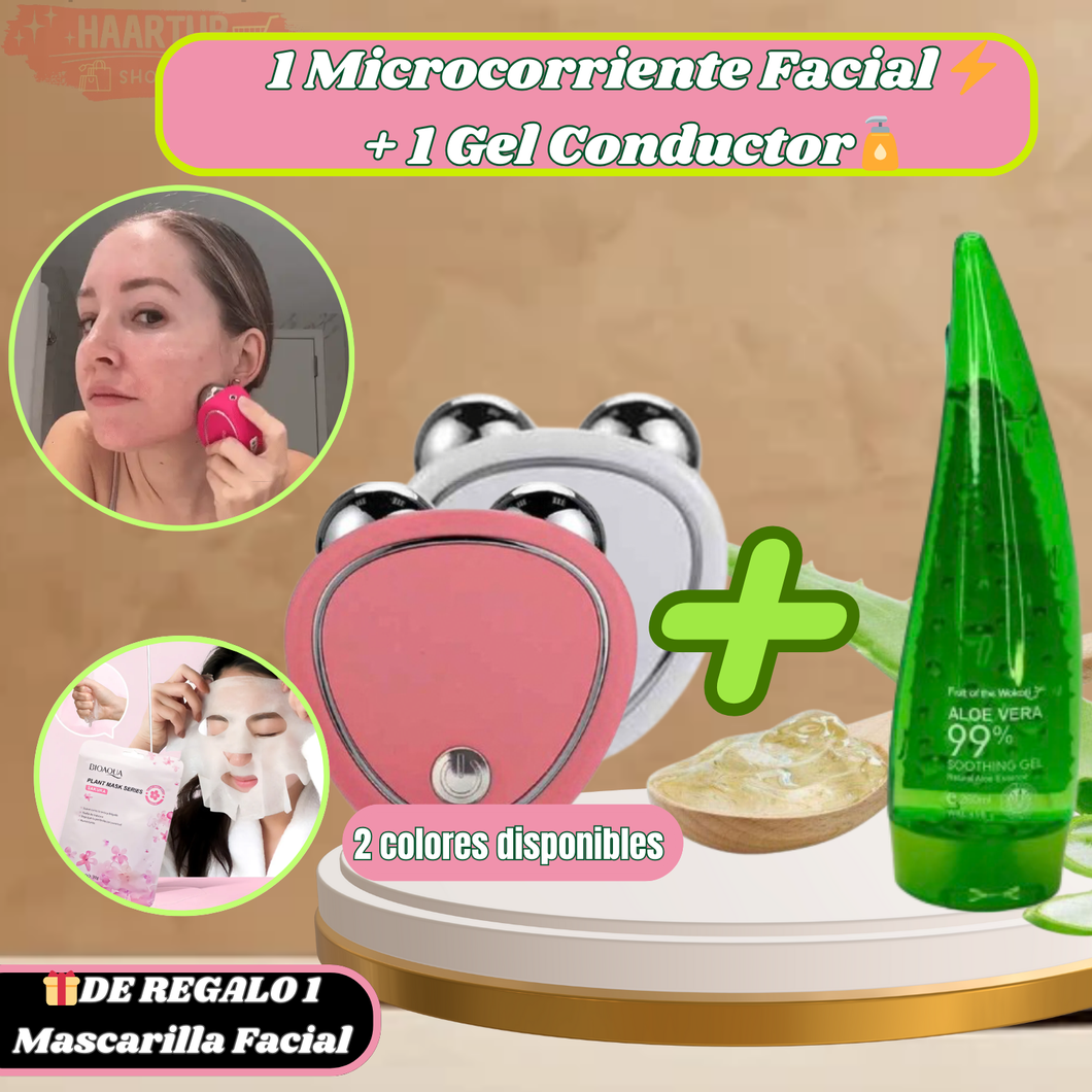 Masajeador Microcorriente Facial⚡ + Gel Conductor de Alovera 🧴💖/