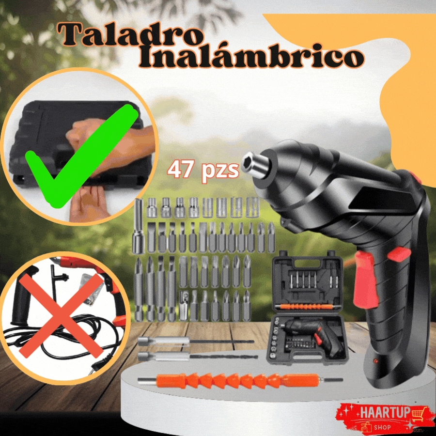 Taladro Destornillador Inalámbrico Recargable de 47 piezas | Envio Gratis