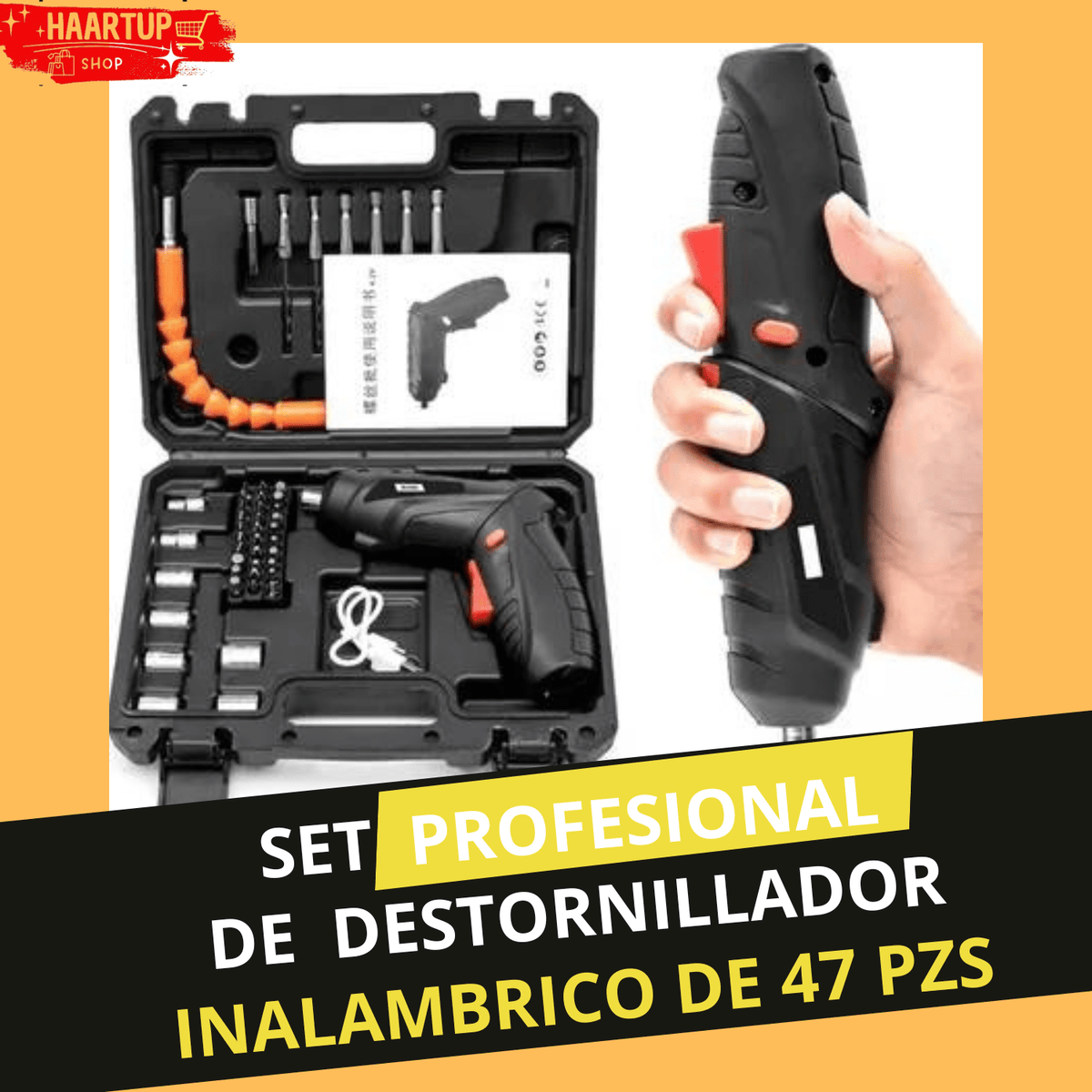 Taladro Destornillador Inalámbrico Recargable de 47 piezas | Envio Gratis
